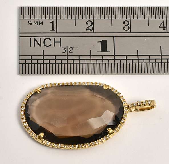 Beautiful Smokey Topaz & Diamond Pendant in 14K YG