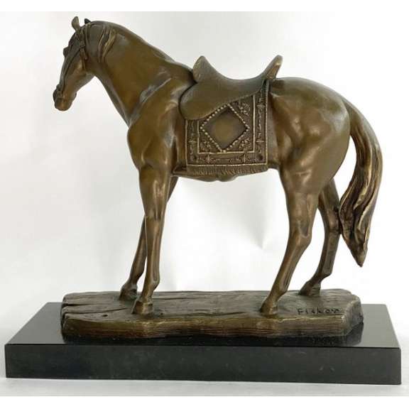 Horse with his Saddle Western Cowboy Bronze Sculpture