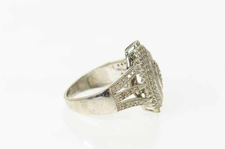 Sterling Silver Marquise Diamond Cluster Halo Cocktail Ring