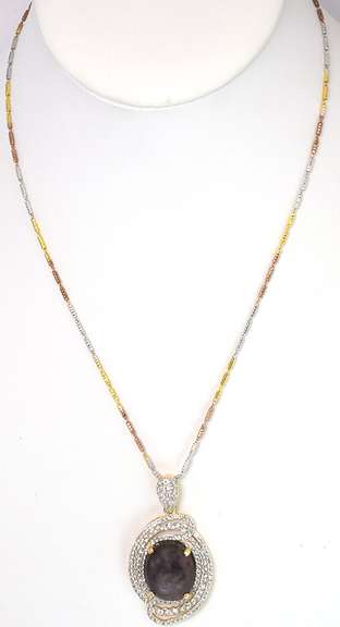 Mesmerizing Massive 18.00CTS Cabochon Cut Natural Star Ruby & White Sapphire Necklace in Vermeil