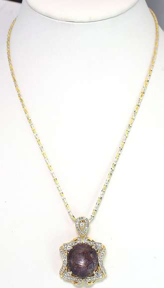 Awesome Huge 30.00CTS Cabochon Cut Natural Star Ruby & White Sapphire Necklace in Vermeil