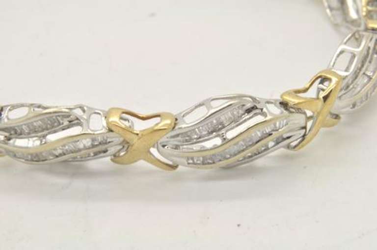 10K GOLD BEAUTIFUL TWO TONE LADIES DIAMOND BRACELET.