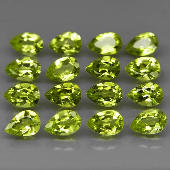 Pear cut! Unheated! 6.91ct Peridot set!