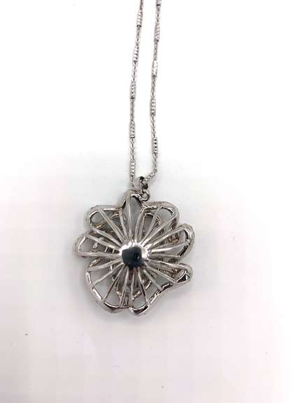 Unique Sterling Silver Pendant Necklace with White Gemstones