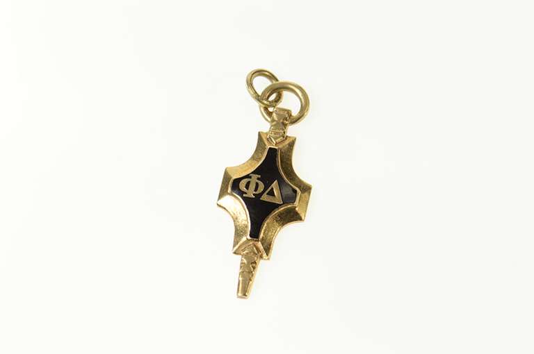 10K Yellow Gold Phi Delta Black Enamel Ornate Charm/Pendant