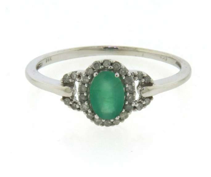 Charming Oval Emerald and Diamond Halo Ring
