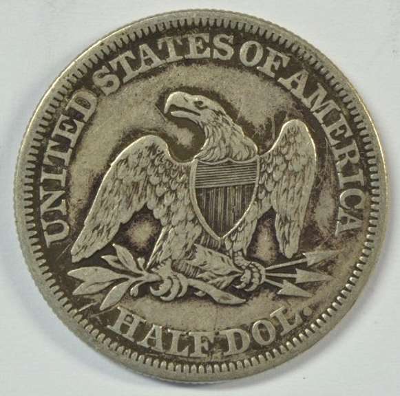 Sharp 1857 No Motto Seated Liberty Half Dollar