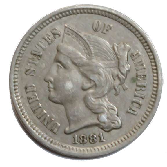 1881 Near Unc 3 Cent Nickel