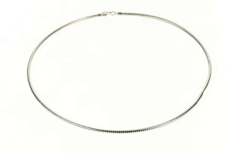 14K White Gold 2.8mm Woven Design Round Hollow Chain Necklace