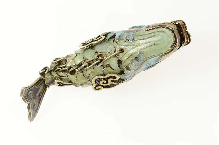 Sterling Silver 3D Ornate Articulated Fish Chinese Stylized Pendant