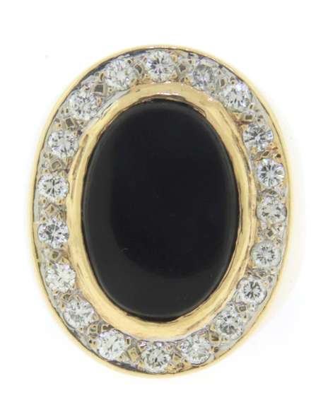 Remarkable Yellow Gold Black Onyx and Diamond Men's Ring