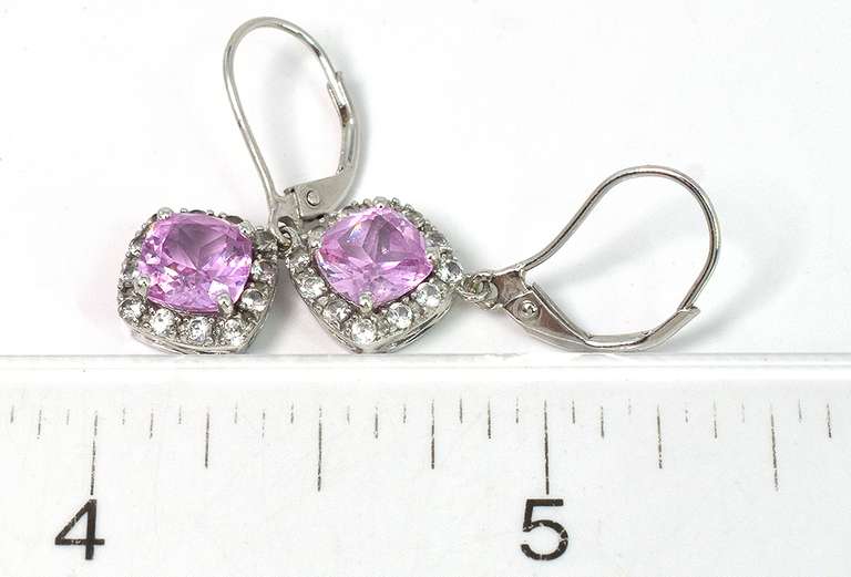 Youthful Pink Sapphire & Topaz Earrings in White Gold