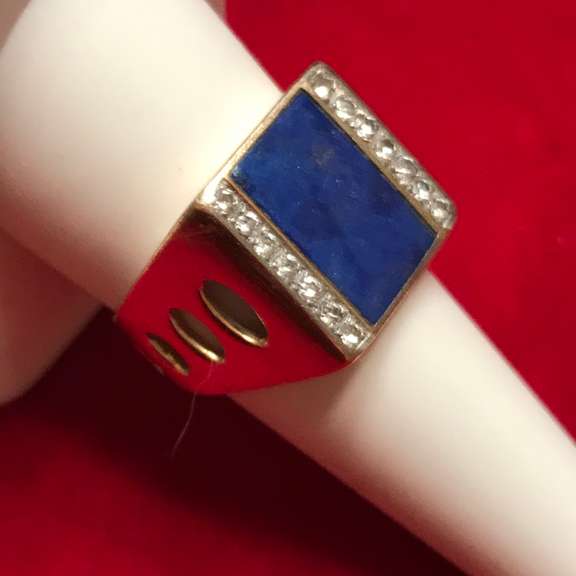 Mens 14k gold , diamond and blue lapis ring