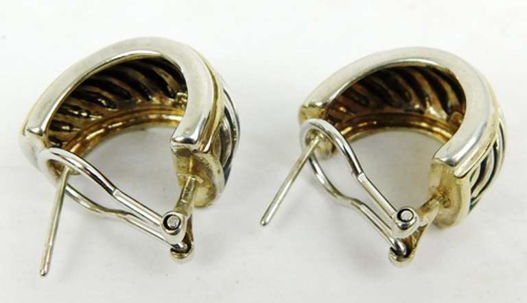 2-Tone Sterling Ribbed Wide Hoop Earrings