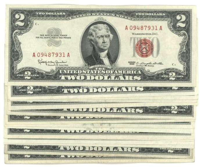 15 Crisp AU/CU 1963 Series $2 Red Seal Notes