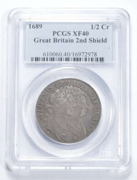 XF40 1689 Great Britain 1/2 Crown - 2nd Shield - Graded PCGS