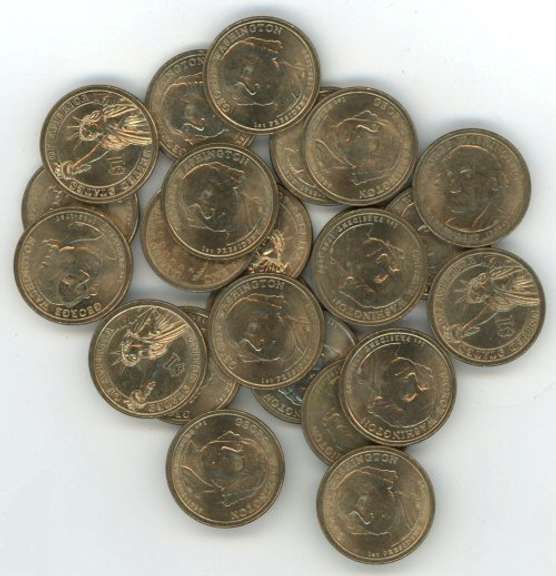 Bag with 24 BU George Washington Golden Dollars