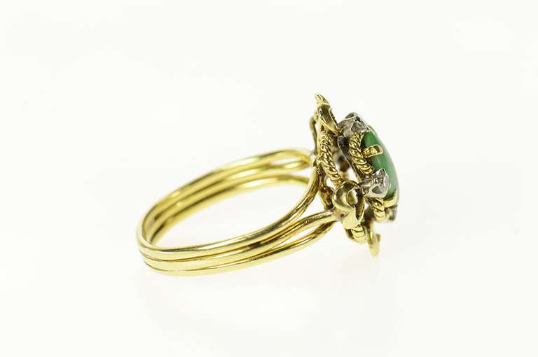 18K Yellow Gold Aventurine Diamond Victorian Statement Ring