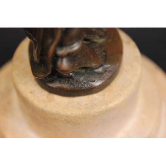Hunched Woman Drinking Water Bronze Statue