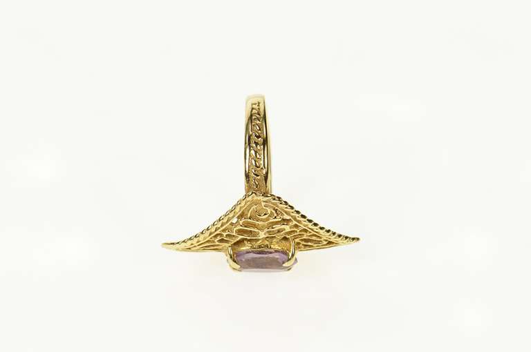 14K Yellow Gold Oval Amethyst Ornate Filigree Statement Ring