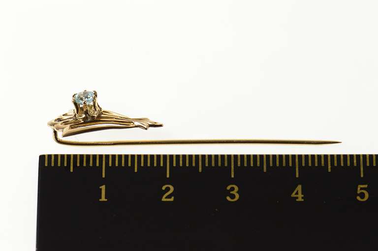 10K Yellow Gold Art Deco Syn. Blue Topaz Ornate Pin/Brooch