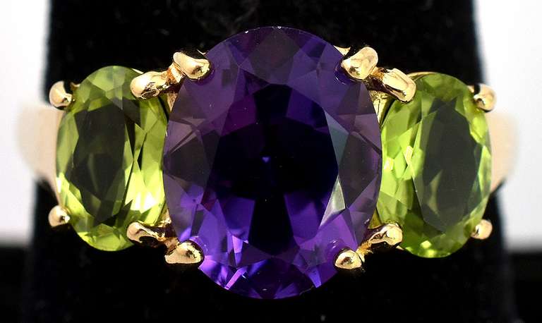 Vibrant Amethyst & Peridot Ring in 14KT Yellow Gold