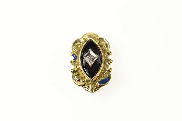 10K Yellow Gold Ornate Black Onyx Diamond Slide Bracelet Charm/Pendant