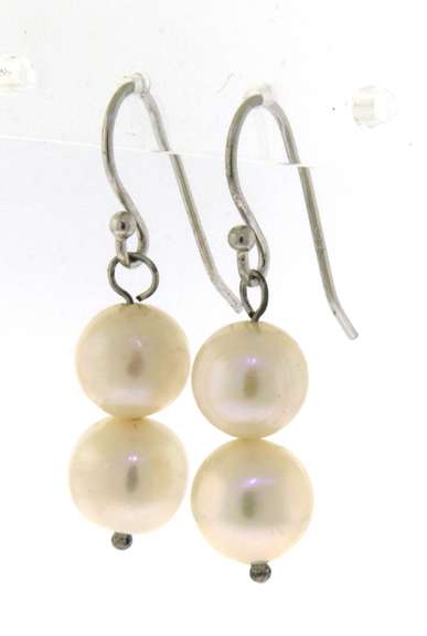 Sterling Silver Double Pearl Drop Dangle Earrings
