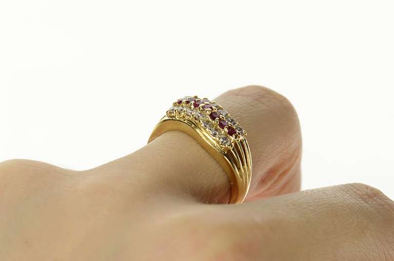 14K Yellow Gold Wavy Syn. Ruby Cubic Zirconia Statement Ring