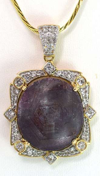 Amazing Colossal 33.00CTS of Art Deco Cabochon Star Ruby & White Sapphire Necklace in Vermeil