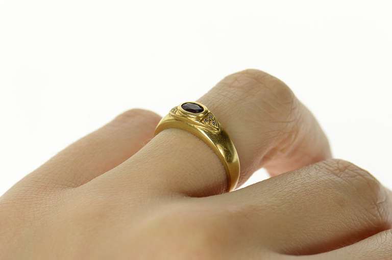 18K Yellow Gold Oval Garnet CZ Accent Ornate Statement Ring