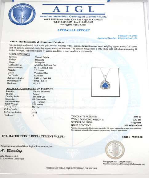 Eye-Catching Tanzanite & Diamond Necklace in 14KT White Gold