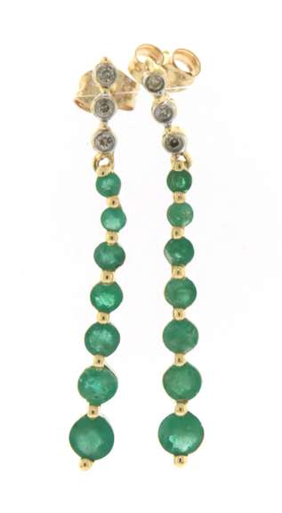 Fantastic Graduated Round Cut Emerald & Diamond Dangle Earrings