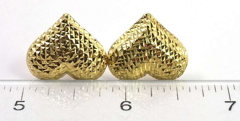 Large Textured Heart Earrings in 14KT Yellow Gold