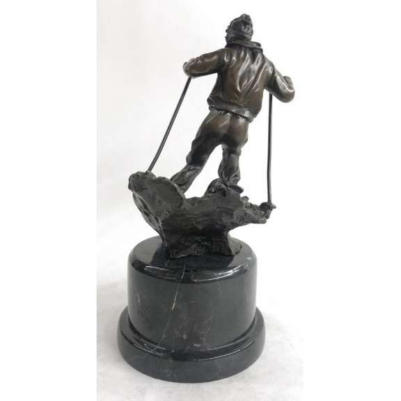 Hot Cast Sport Trophy Young Man Playing Ski Bronze Museum Quality Artwork figure