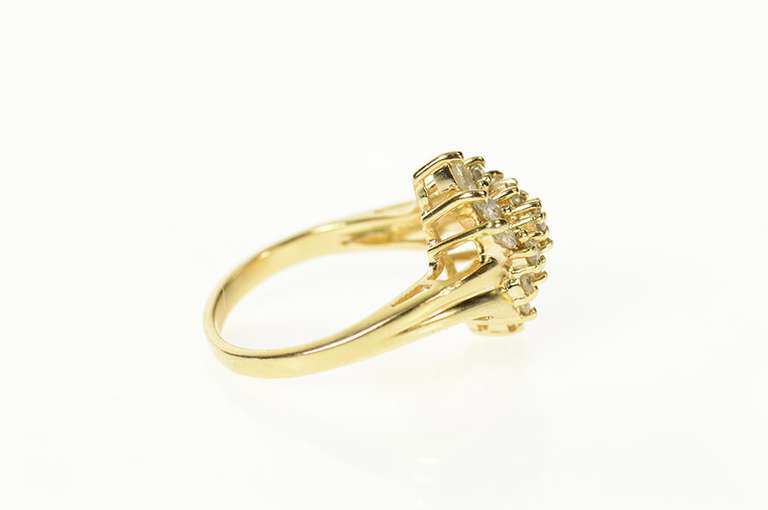 14K Yellow Gold Round & Marquise Diamond Classic Cluster Ring