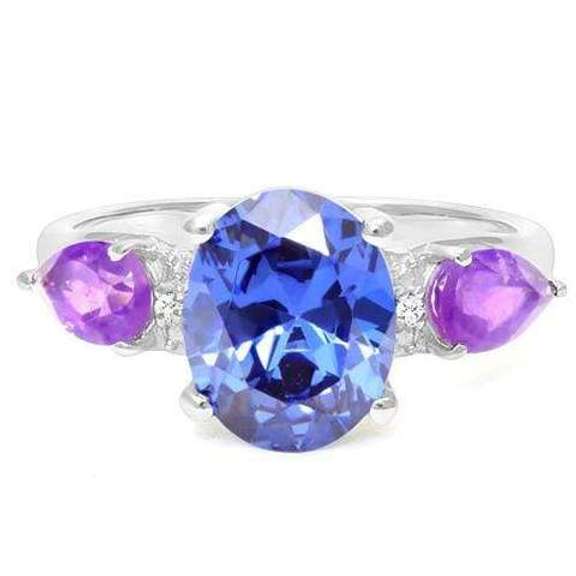 STERLING SILVER OV 8*10 MM TANZANITE AMETHYST RING