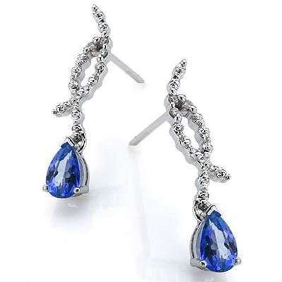 2.28 CT LAB TANZANITE & DIAMOND STERLING SILVER DANGLE EARRINGS