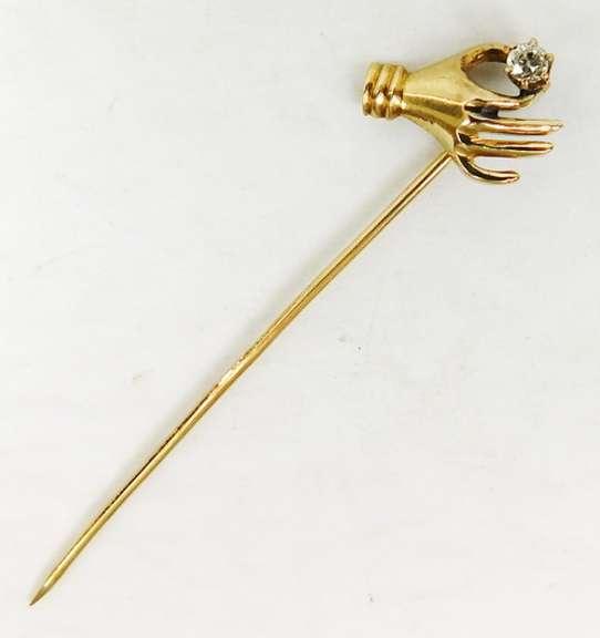 Antique 14K Hand & Diamond Stick Pin