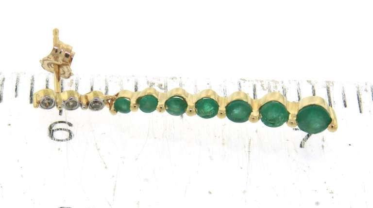 Fantastic Graduated Round Cut Emerald & Diamond Dangle Earrings