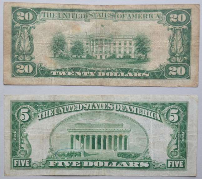 $5 Philly & $ 20 Milwaukee 1929 Series National Currency Notes