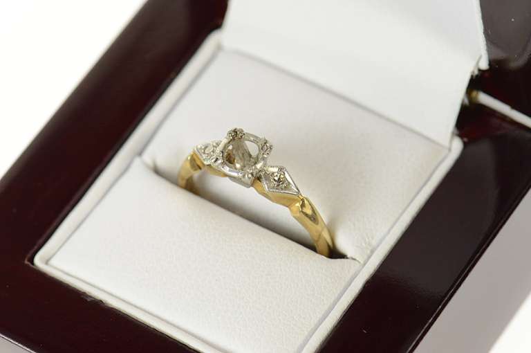 14K Yellow Gold 1940's 4.75mm Diamond Engagement Setting Ring