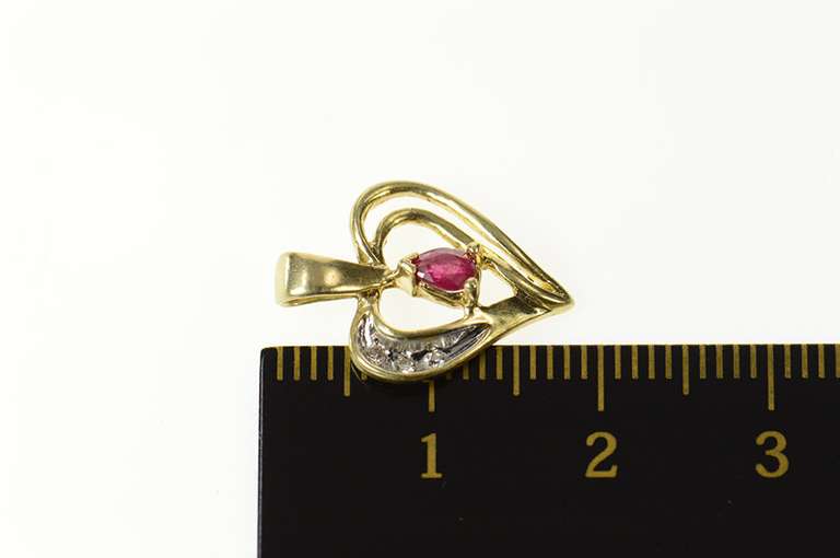 10K Yellow Gold Classic Heart Pear Ruby Diamond Love Symbol Pendant