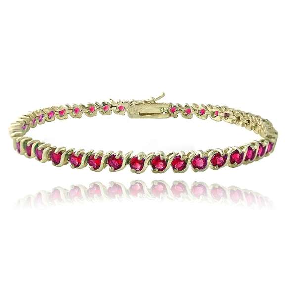 18K Gold over Sterling Silver 5.75ct Created Ruby S Design Tennis Bracelet