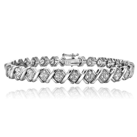 1 Ct TDW Diamond Silvertone X Tennis Bracelet