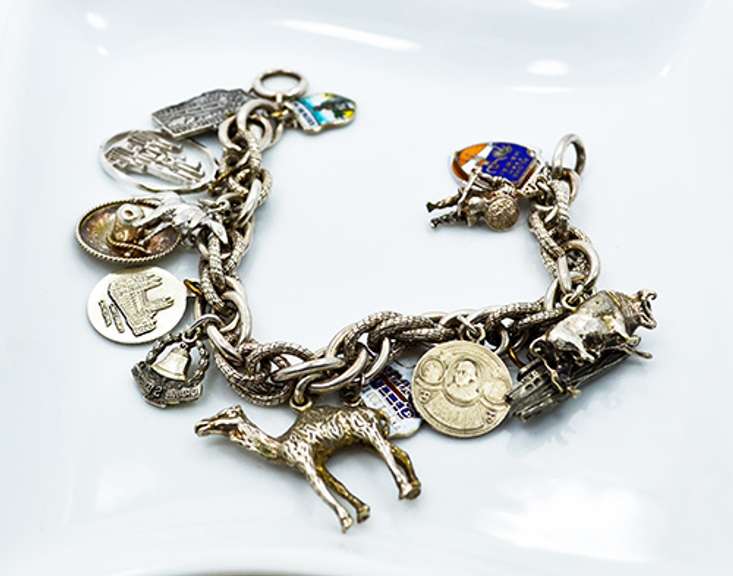 Souvenir Sterling and Pewter Charm Chain Bracelet
