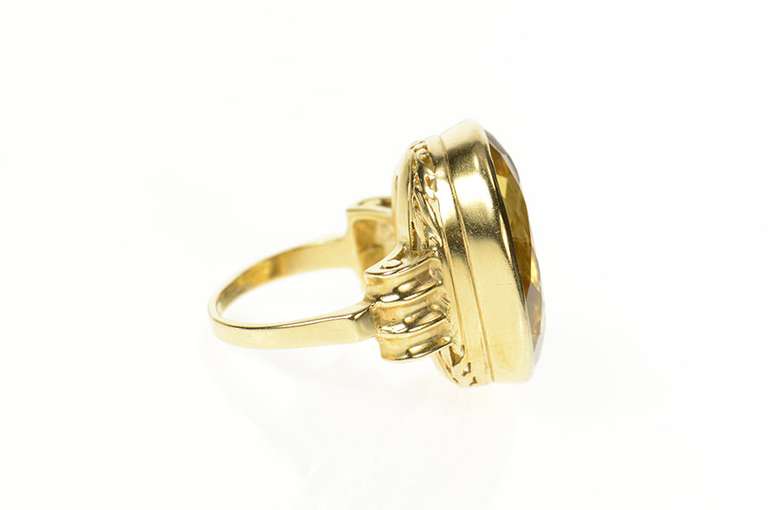 14K Yellow Gold 1940's Citrine Massive Solitaire Statement Ring