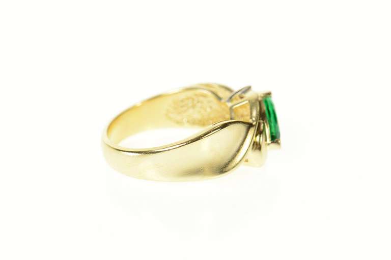 14K Yellow Gold Marquise Syn. Emerald Diamond Accent Ring