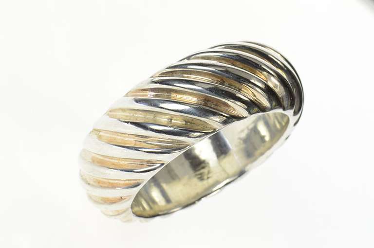 Sterling Silver 29.5mm Grooved Puffy Twist Bangle Statement Bracelet
