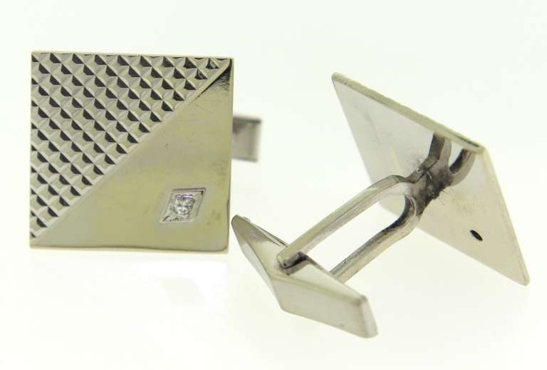 Lovely White Gold Square Cufflinks with Diamonds